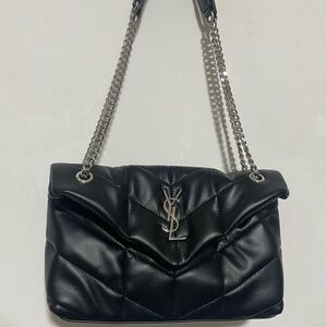 Yves Saint Laurent Black Quilted Leather Shoulder Bag with Silver Chain